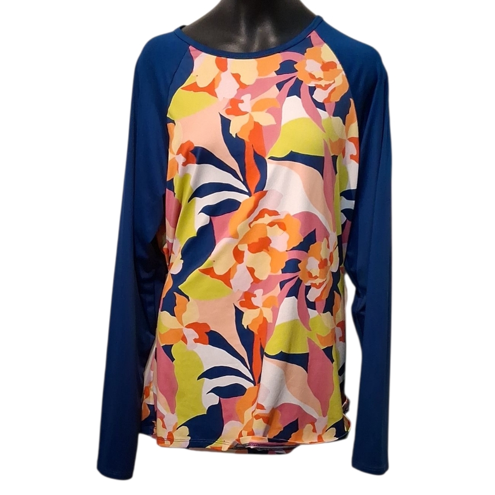 L Caribbean Joe Colorful Floral Long Sleeve Top 3565